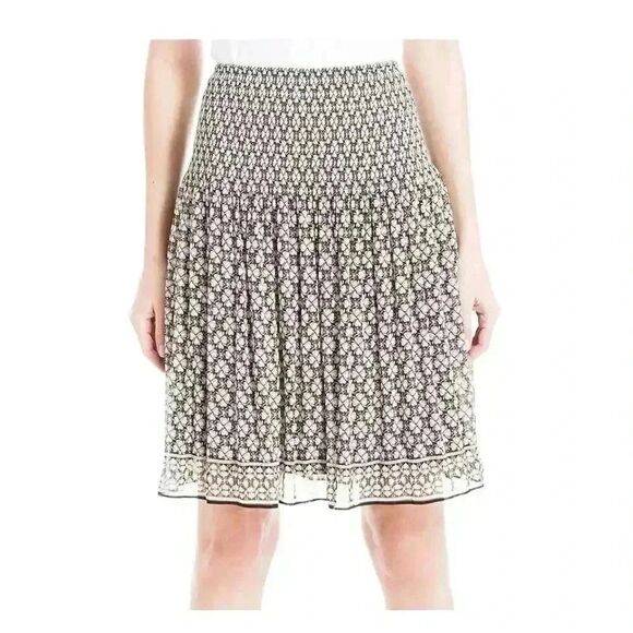 Max Studio Women's Black Floral Poly Chiffon Lined Gathered Waist Skirt NEW - Picture 2 of 10